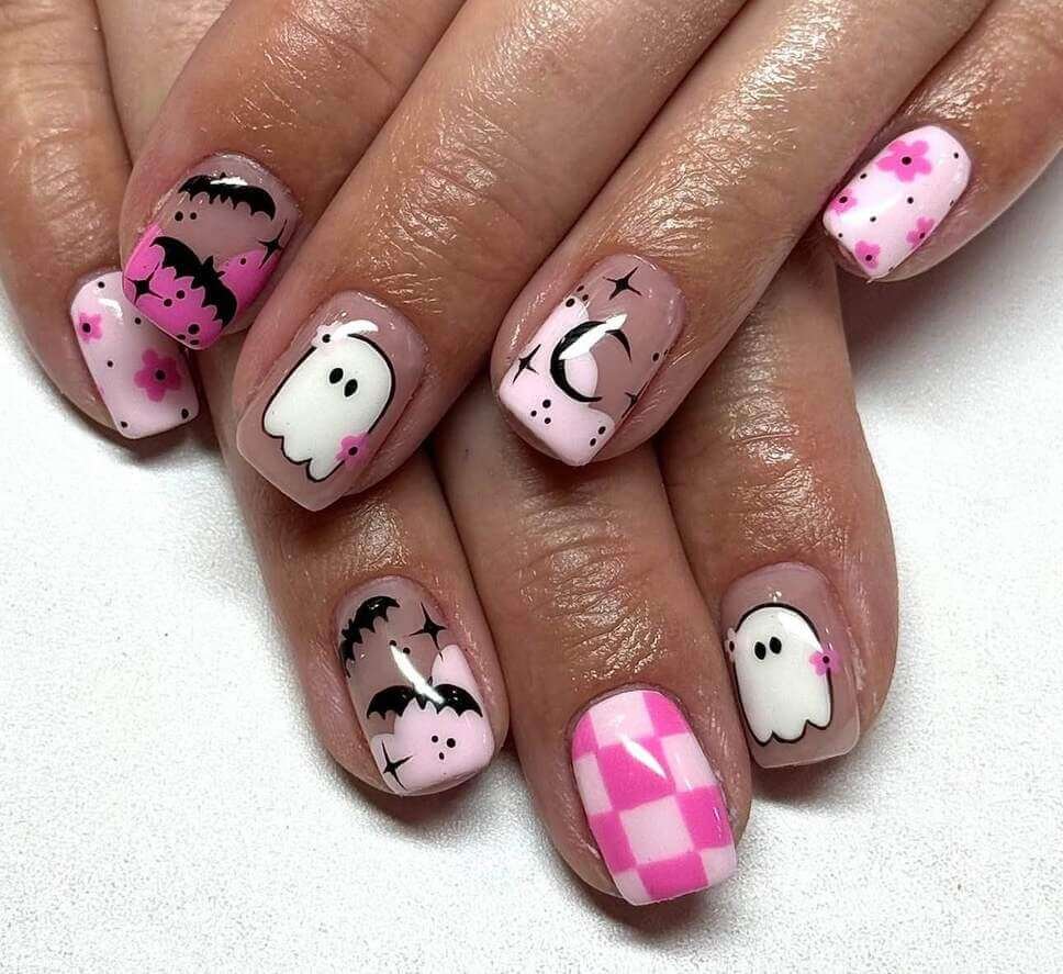 short pink Halloween nail designs