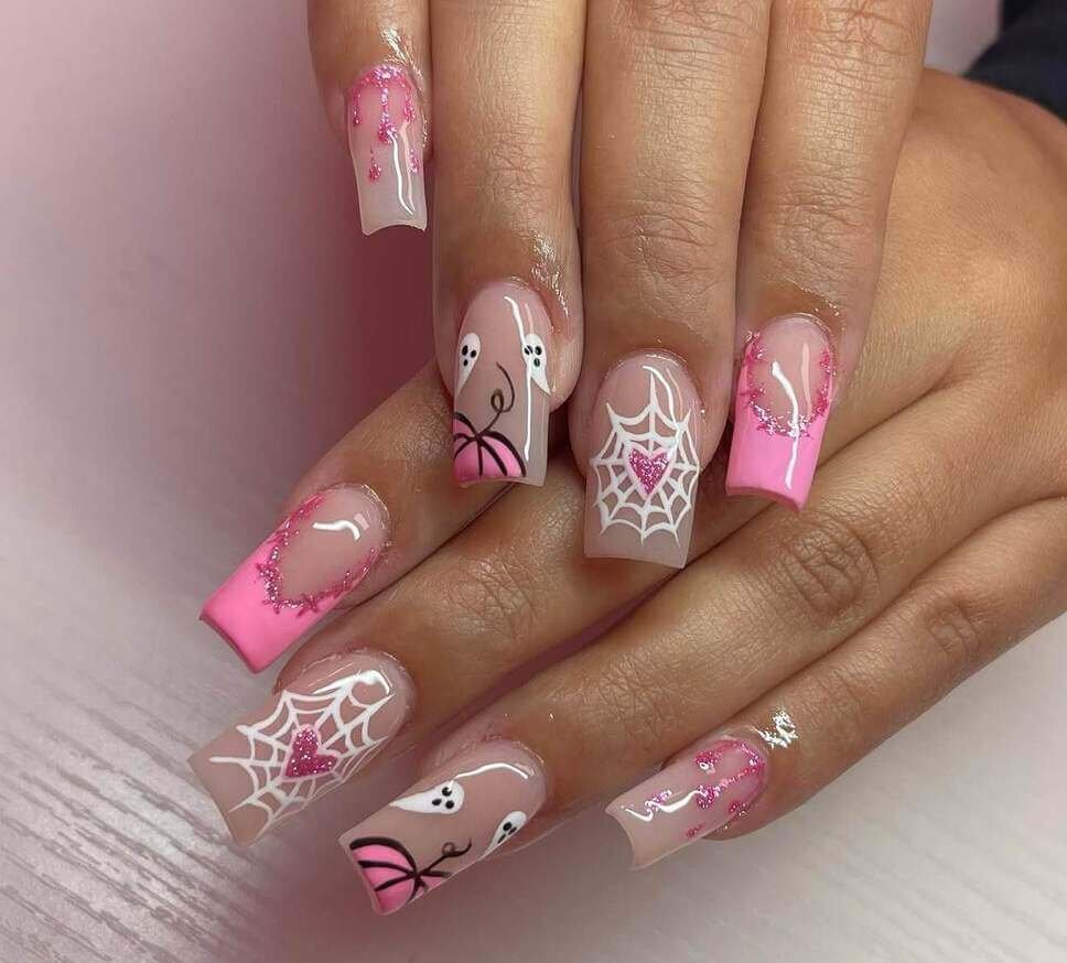 glitter pink halloween nail ideas