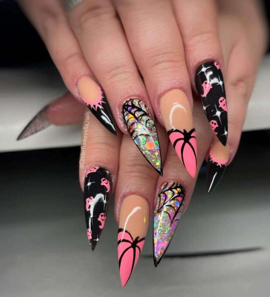 stiletto pink halloween nails