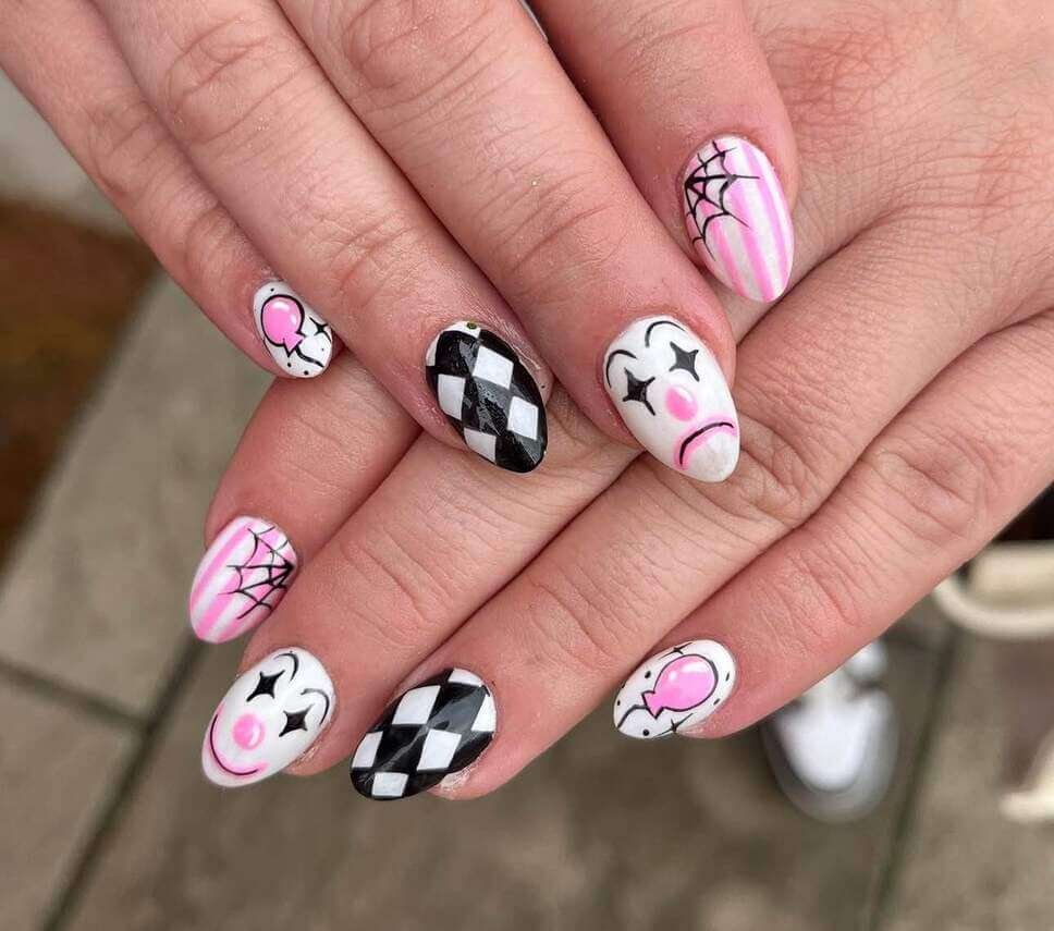 clown pink halloween nails