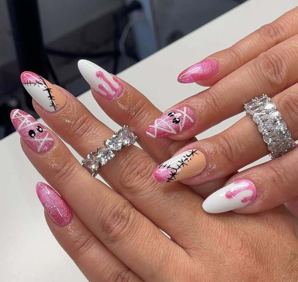 mummy pink halloween nail designs