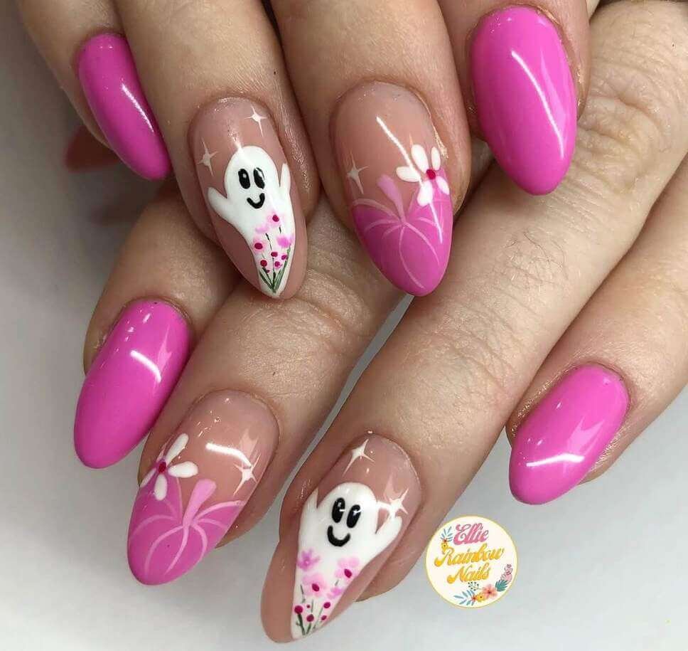 cute pink halloween nails
