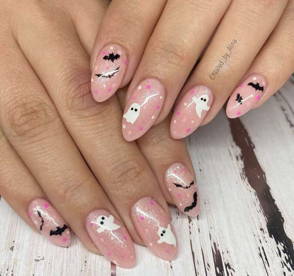 pastel pink halloween nails
