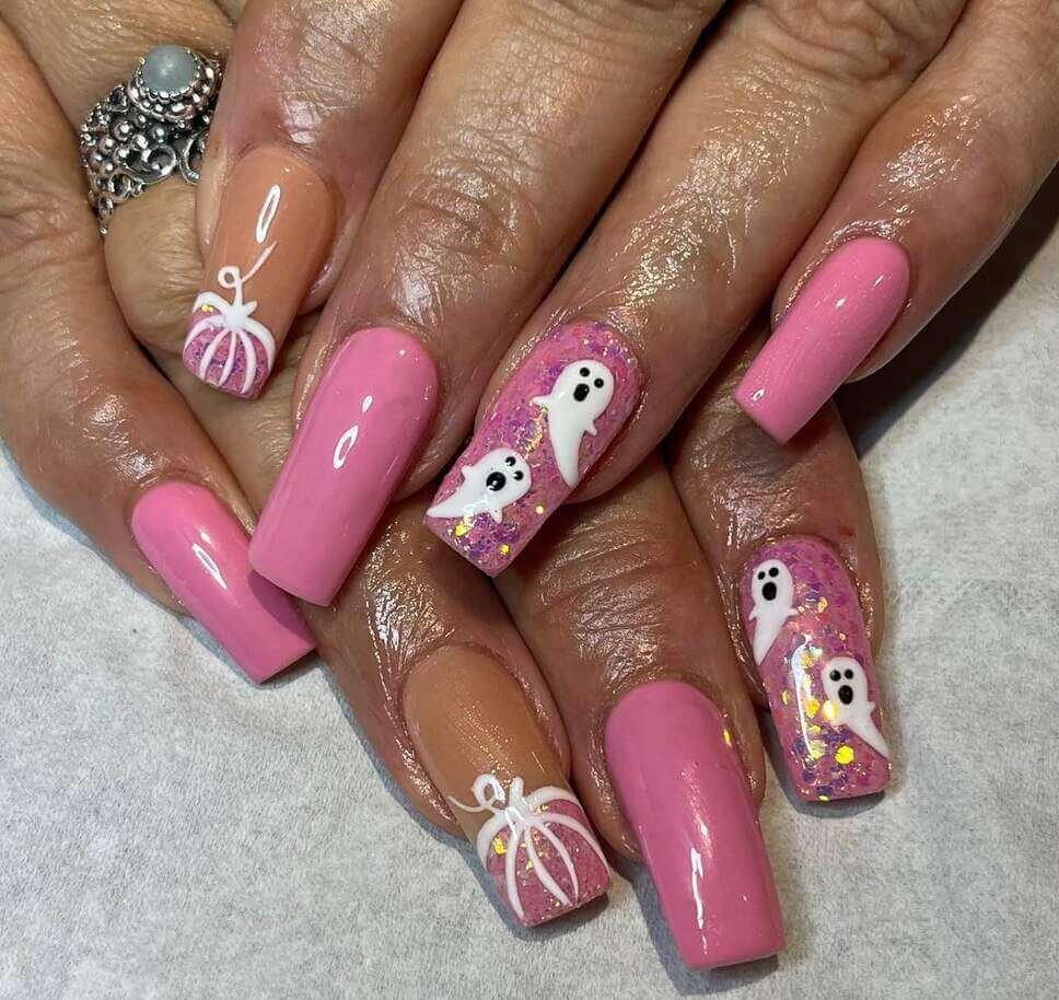 glitter pink halloween nails