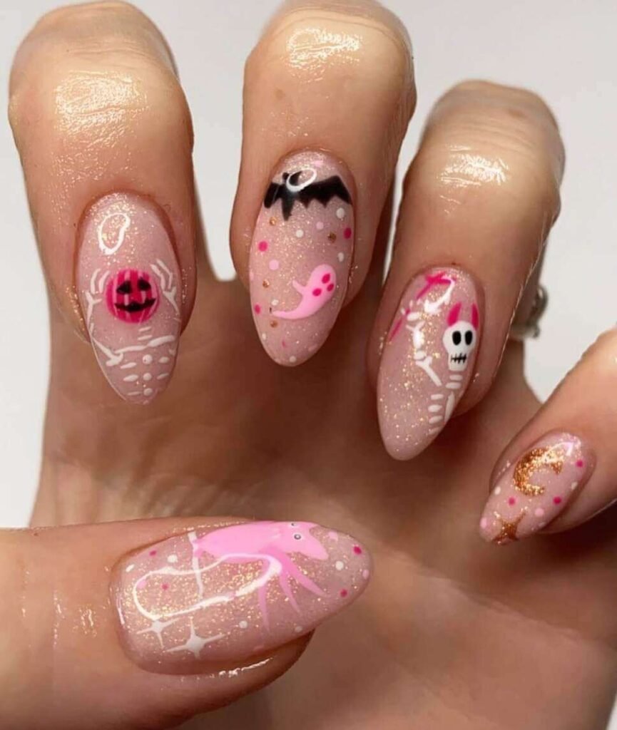 pink halloween nail ideas