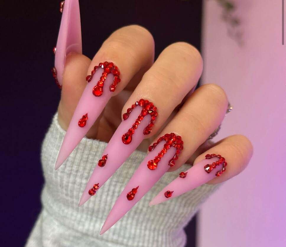 long pink halloween nails