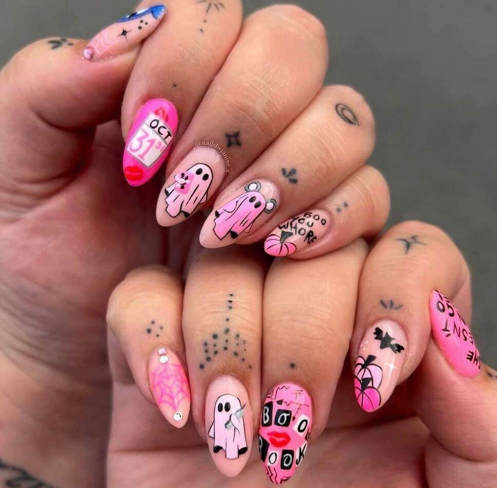 Mean girls pink Halloween nails
