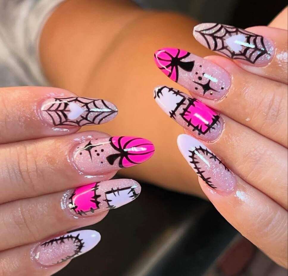 pink halloween nail designs