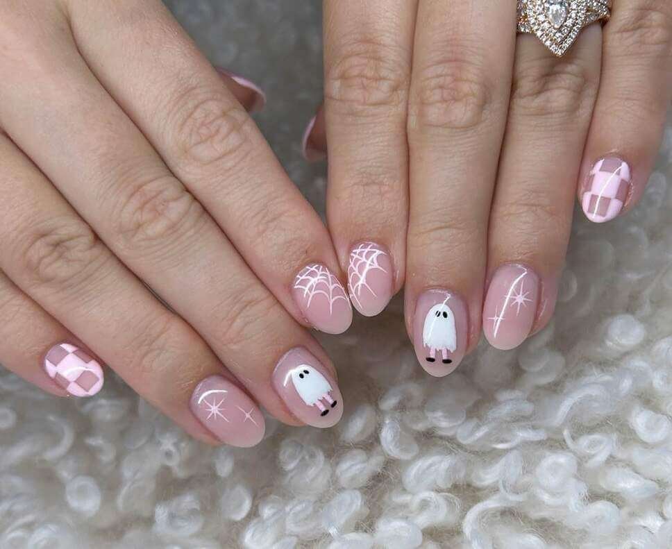 pastel pink Halloween nails