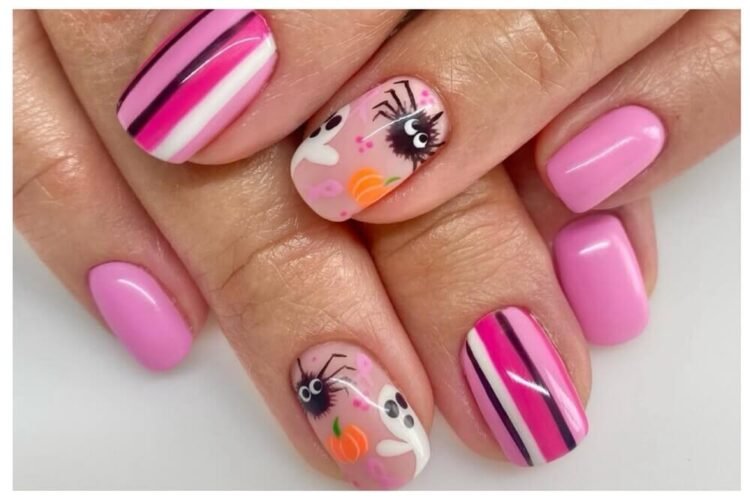 pink Halloween nail designs