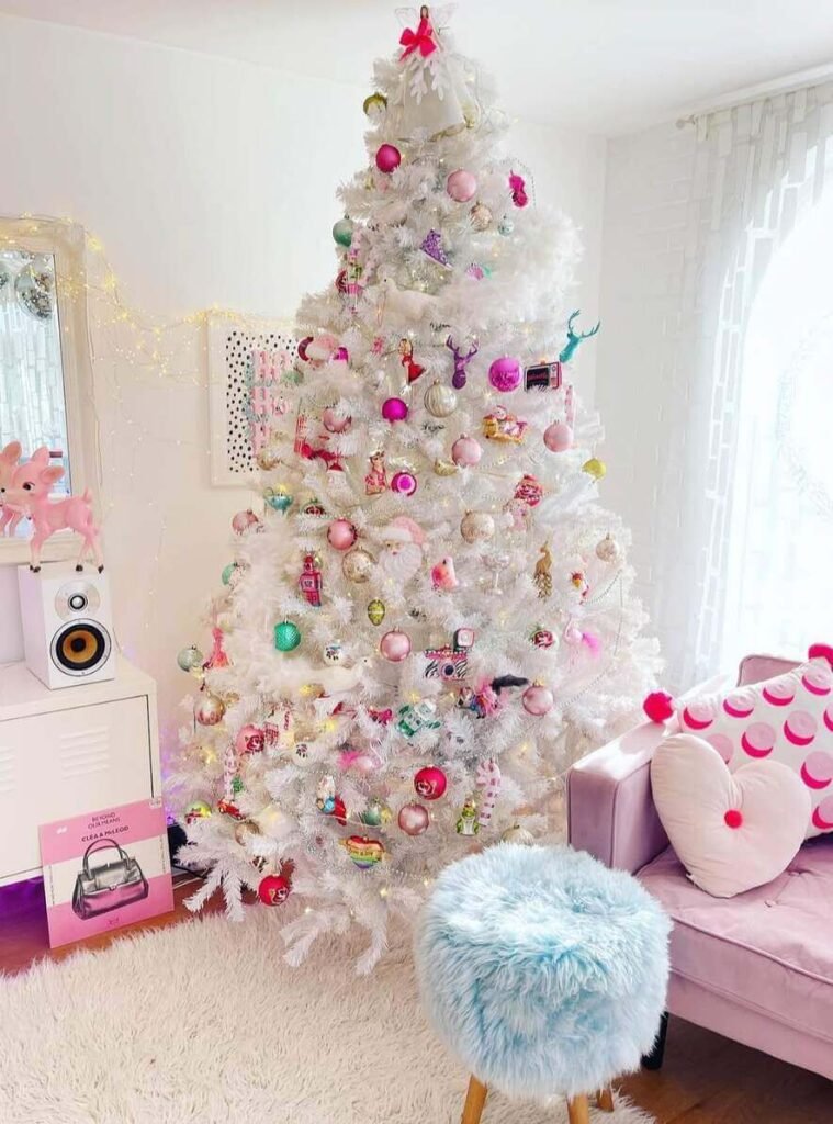 white and pink christmas tree ideas