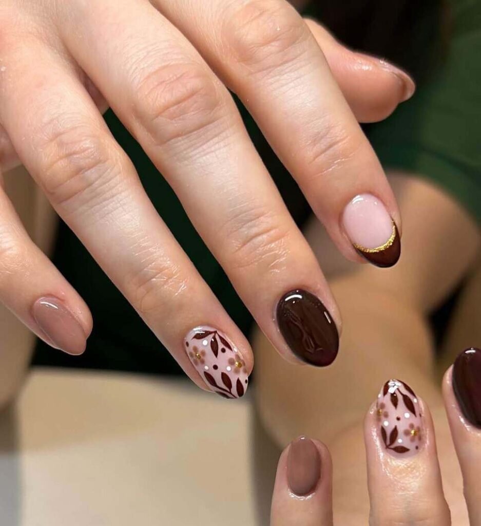 brown floral nail ideas