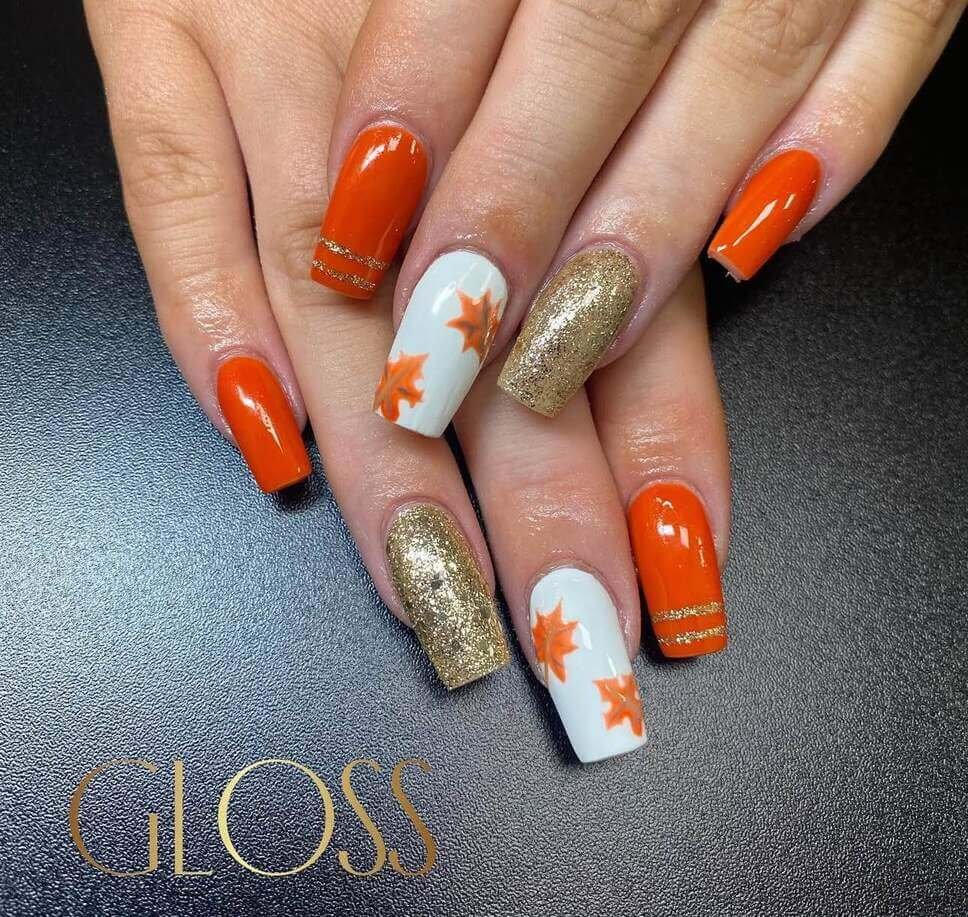 coffin fall nail designs burnt orange