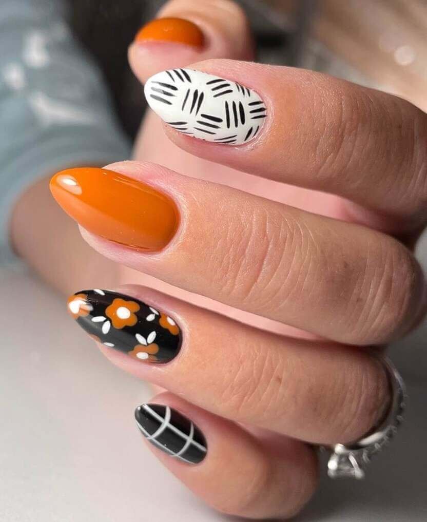 coffin fall nail designs burnt orange