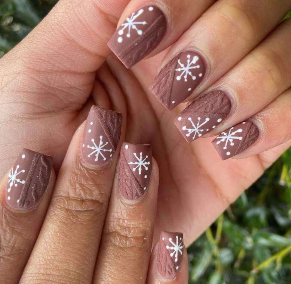 brown winter sweater nail designs