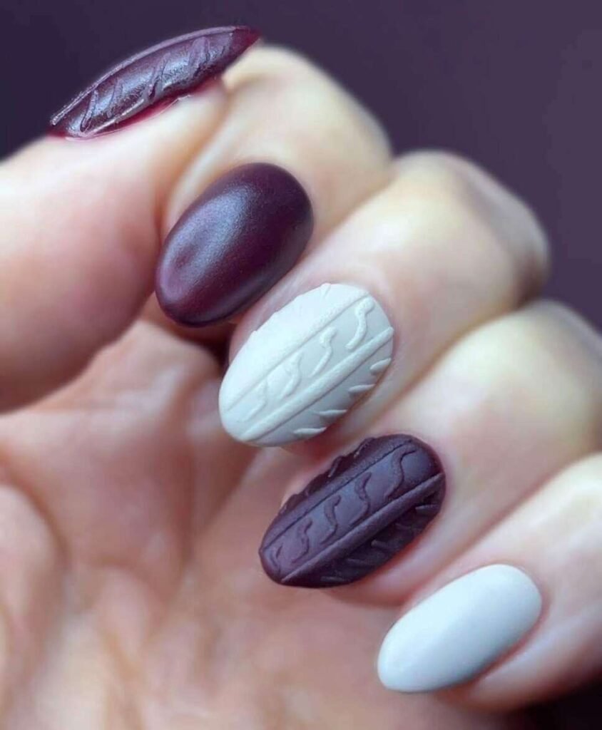 burgundy sweater nail designs