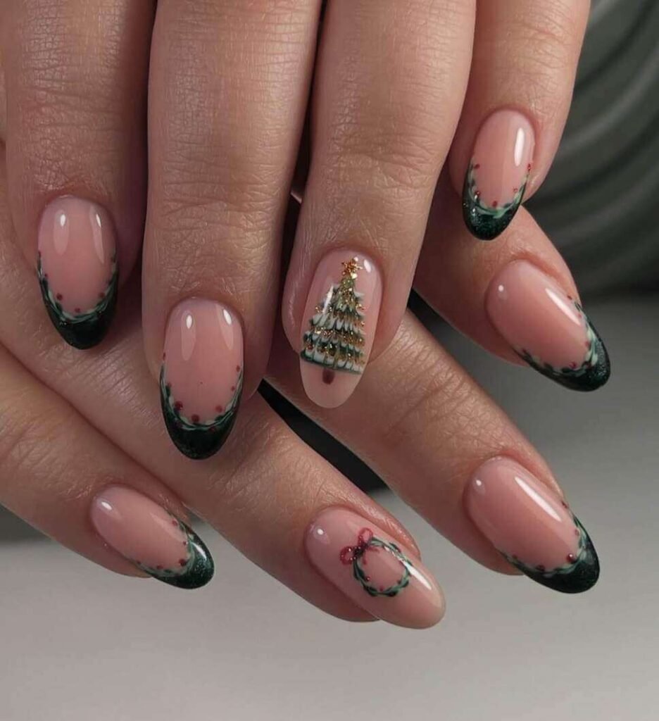 Christmas wreath nail designs with french tips