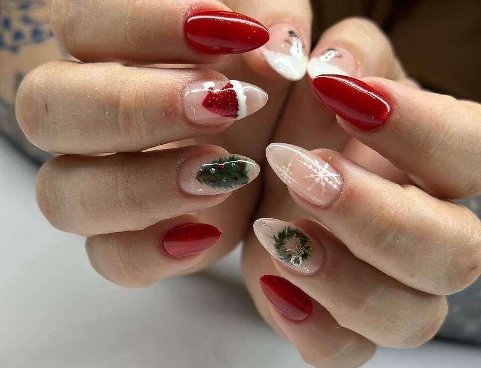 Christmas wreath nail designs 