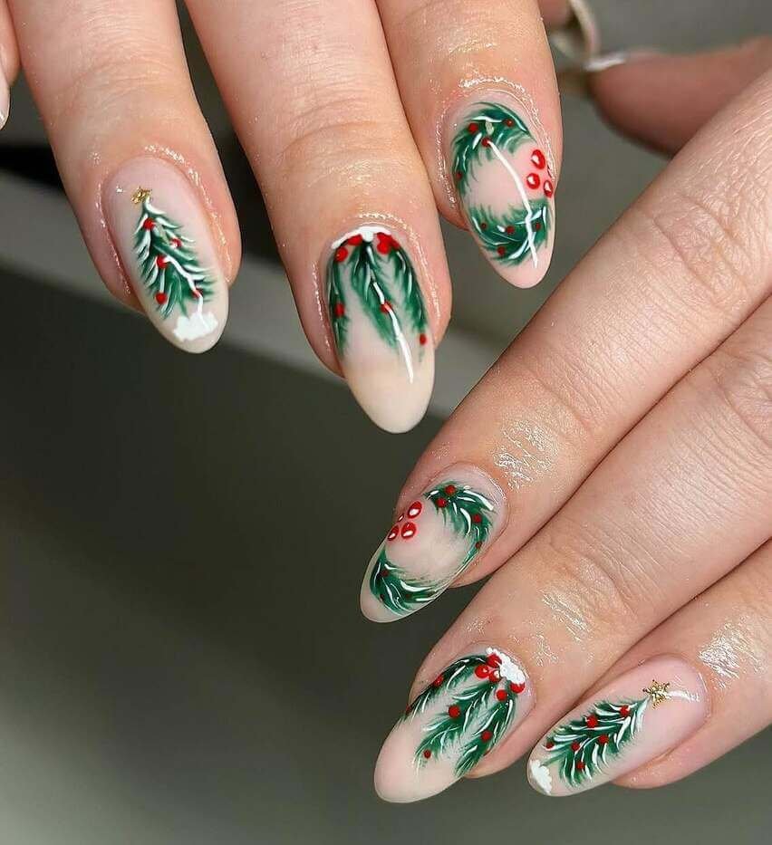 Christmas wreath nail designs 
