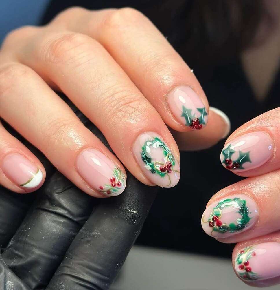Christmas wreath nail designs 