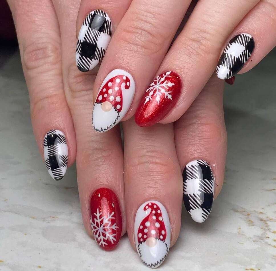 plaid christmas gnome nail designs 