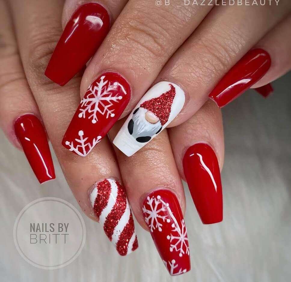 red christmas gnome nail designs 