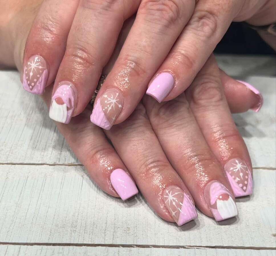 pink Christmas gnome nails