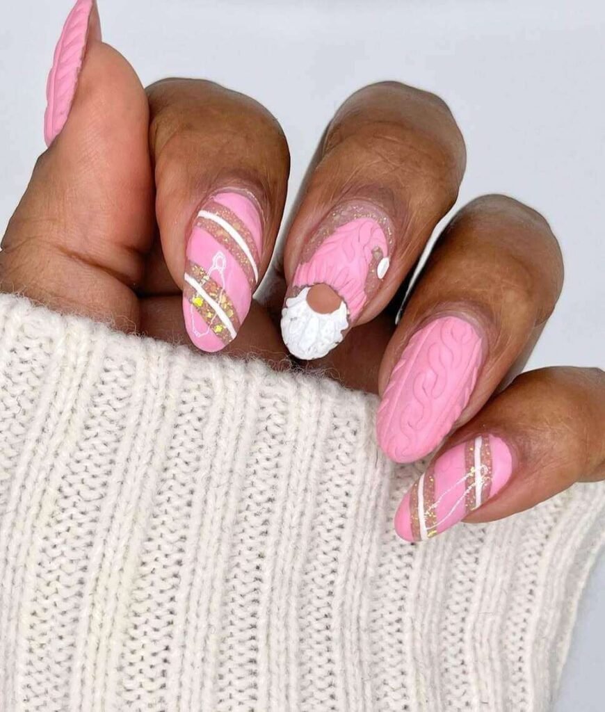 pink christmas gnome nail designs