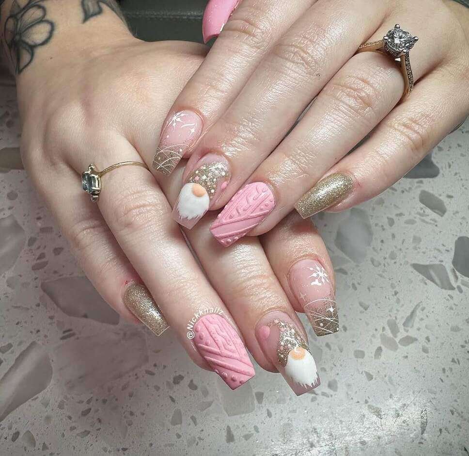 Pink Sweater Gnome Nails