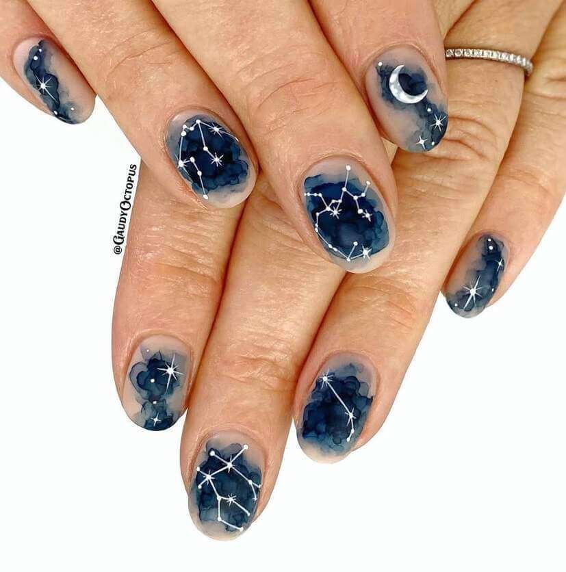 blue zodiac nail designs 