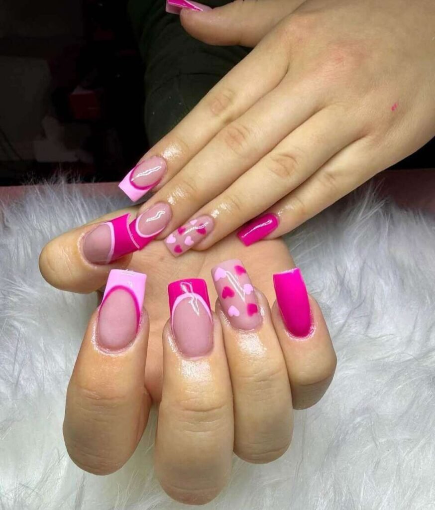 square pink Valentine's nail designs 