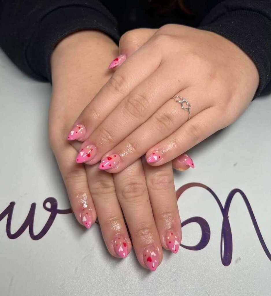 pink valentines nails