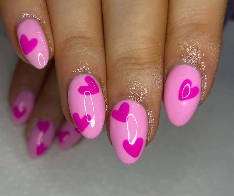 pink Valentine's nail designs almond