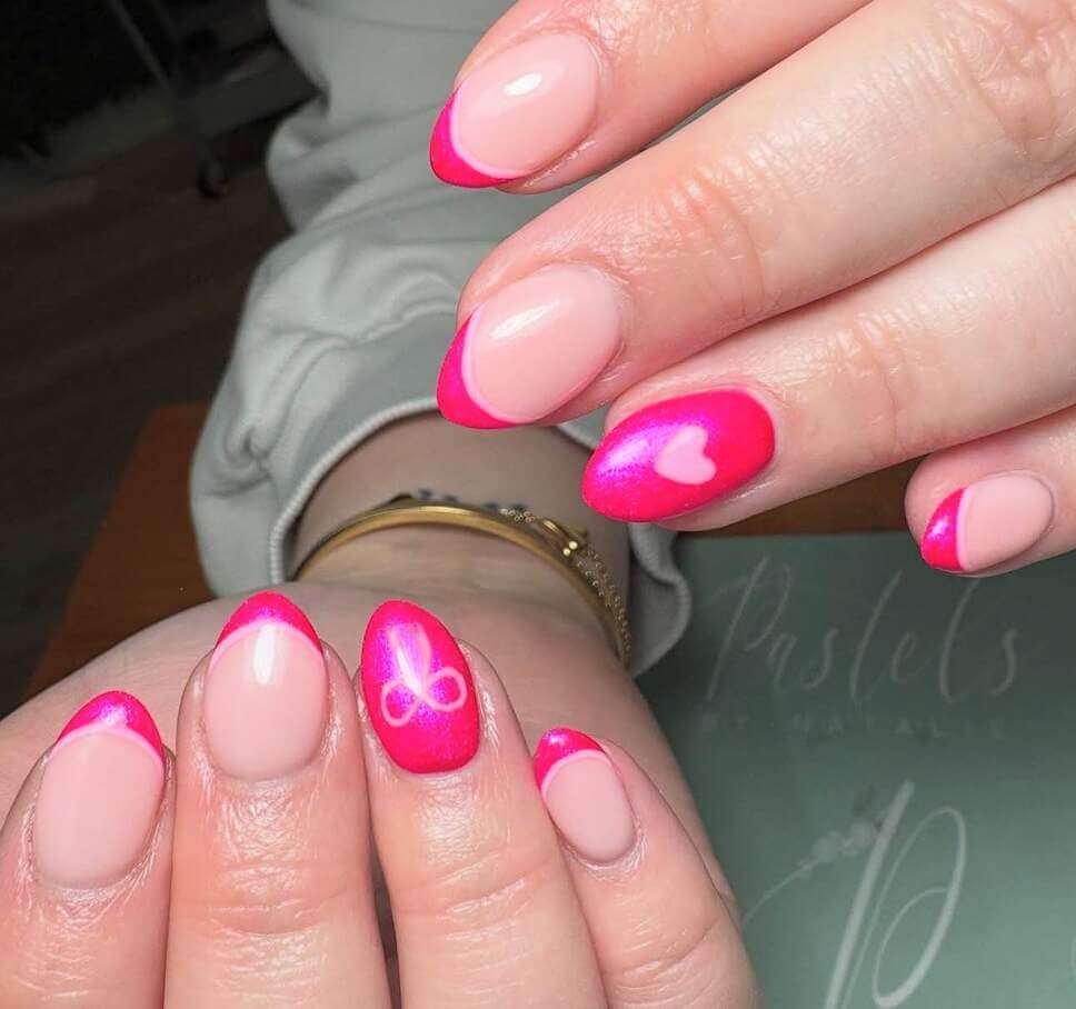 almond pink valentines nails
