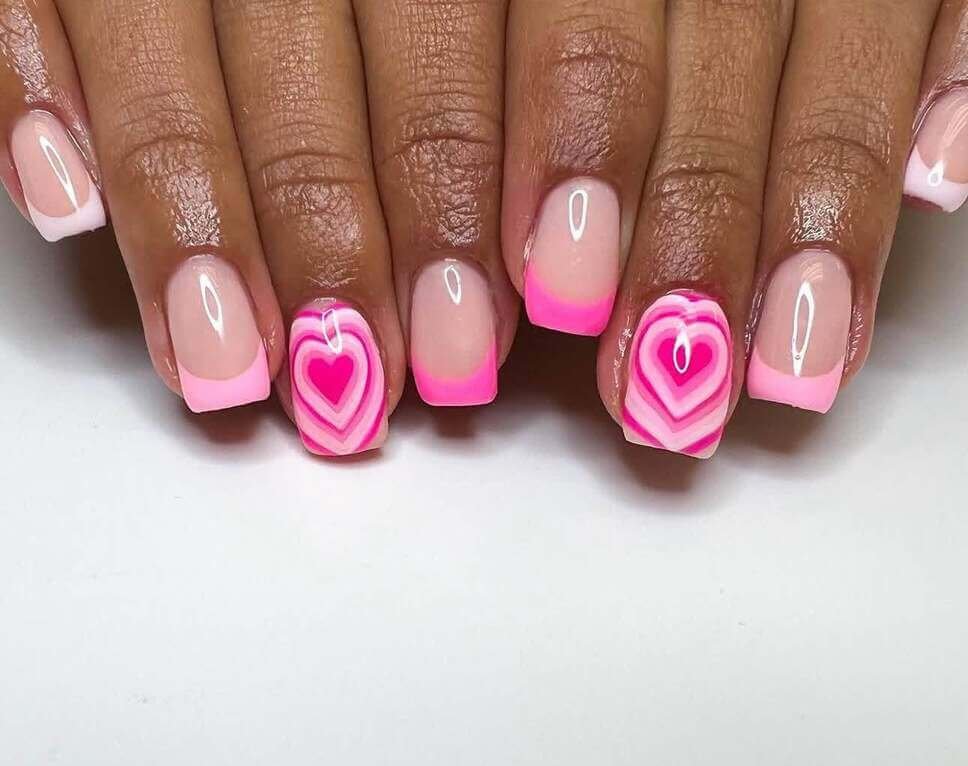 square pink Valentine's nail designs 