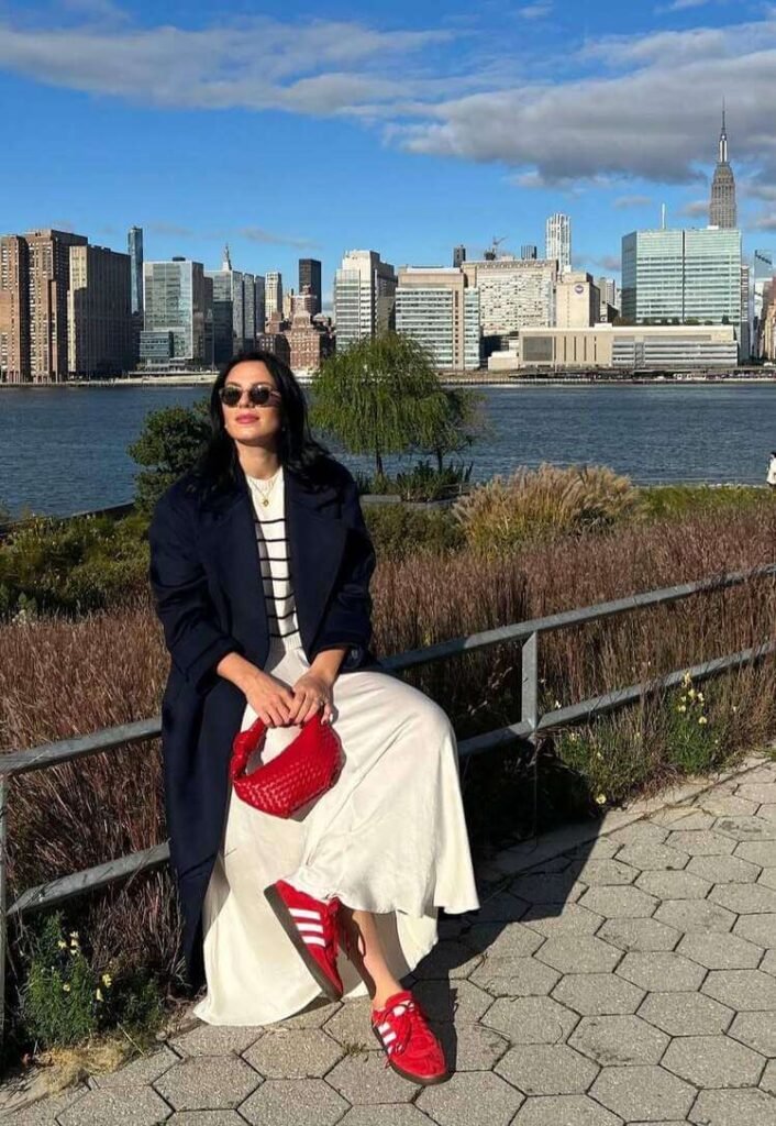 red sneaker outfit ideas 