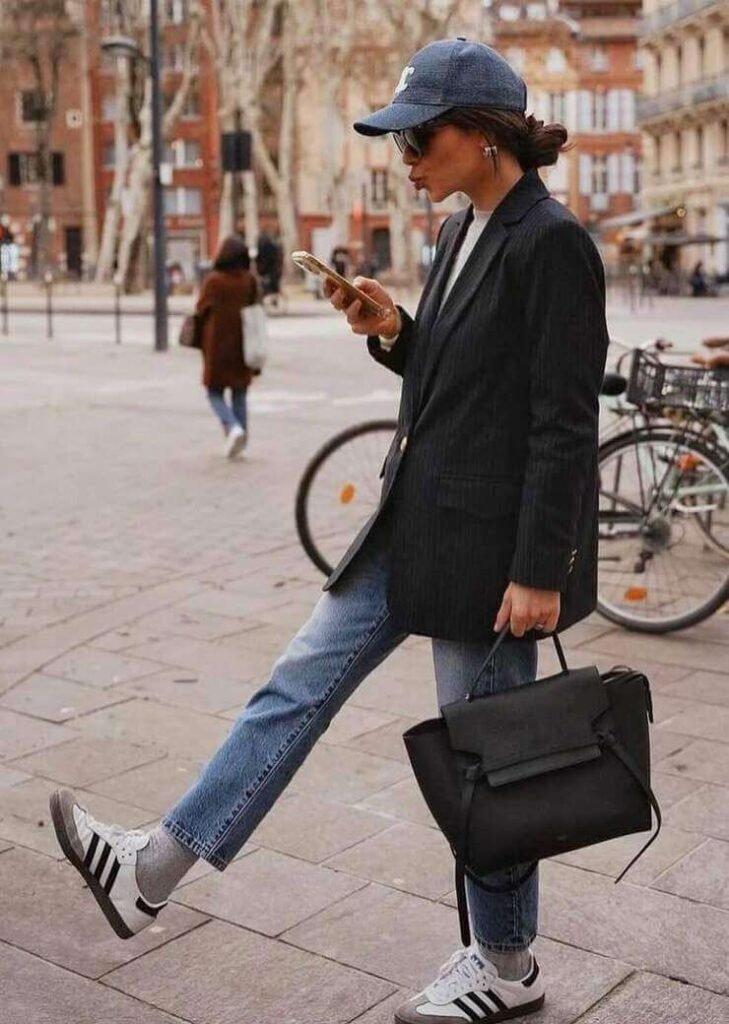 blazer and sneaker outfit ideas 