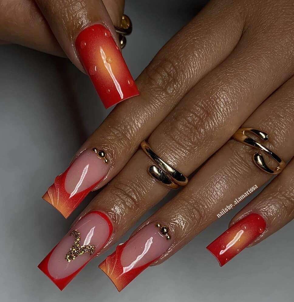orange and red aries nail ideas