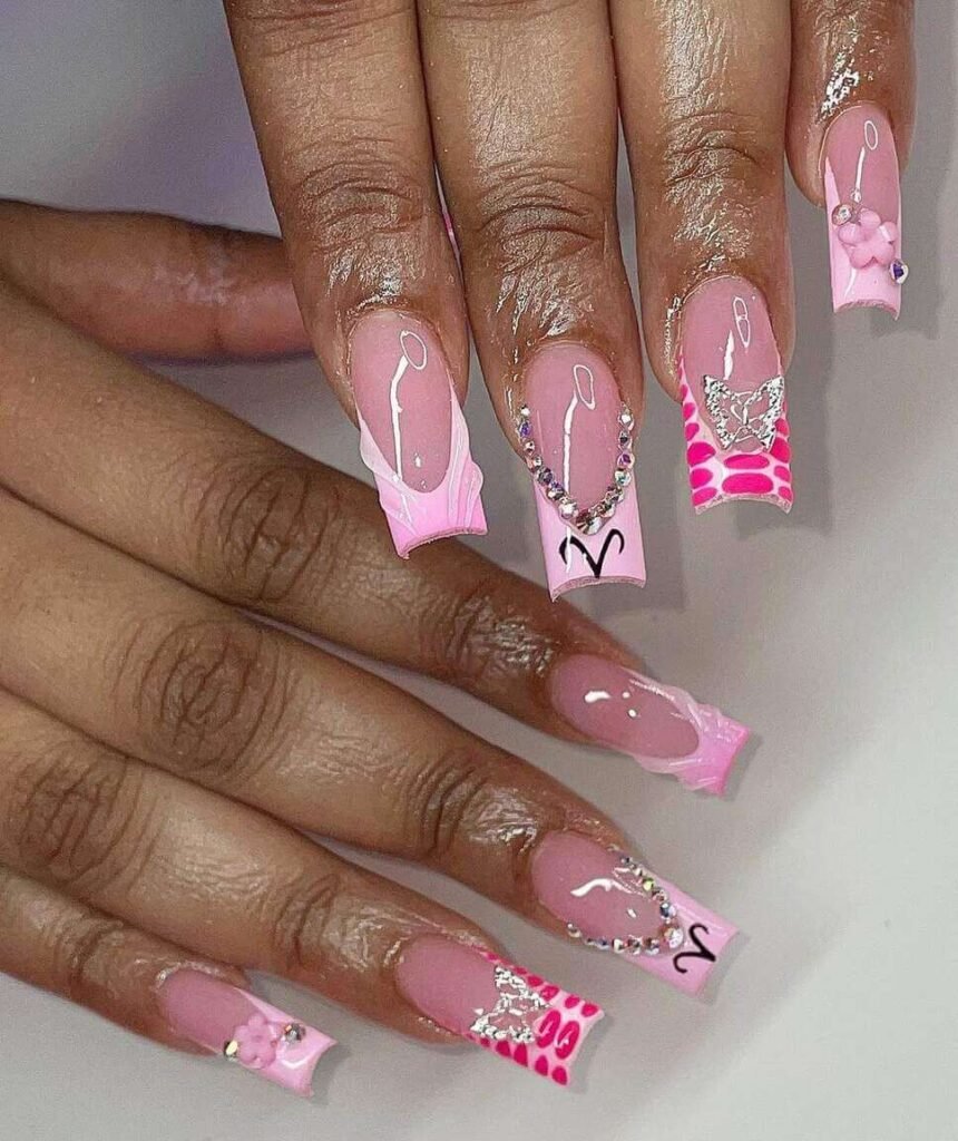 pink aries nail designs