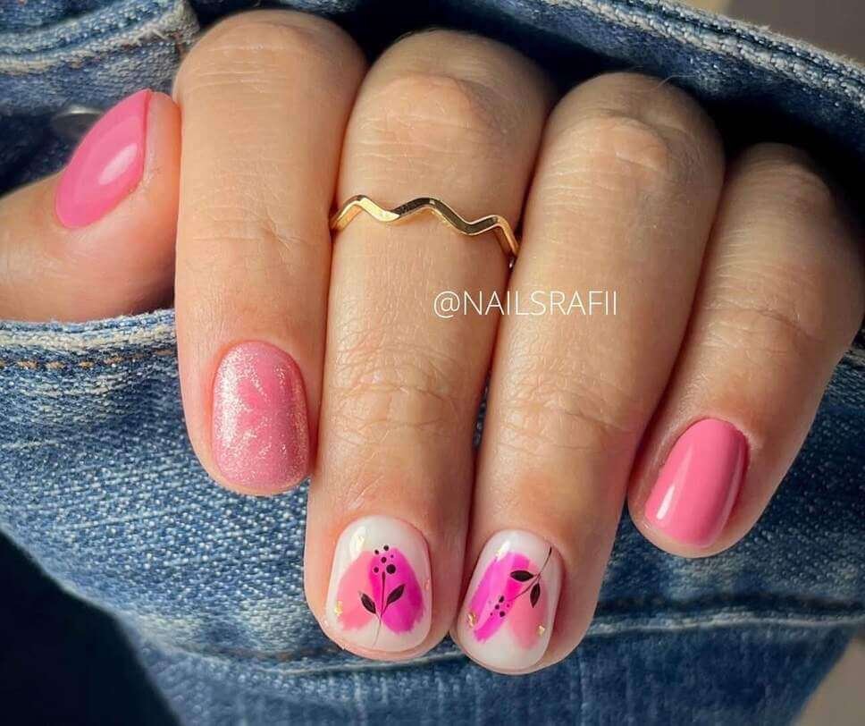 pink heart spring nails 