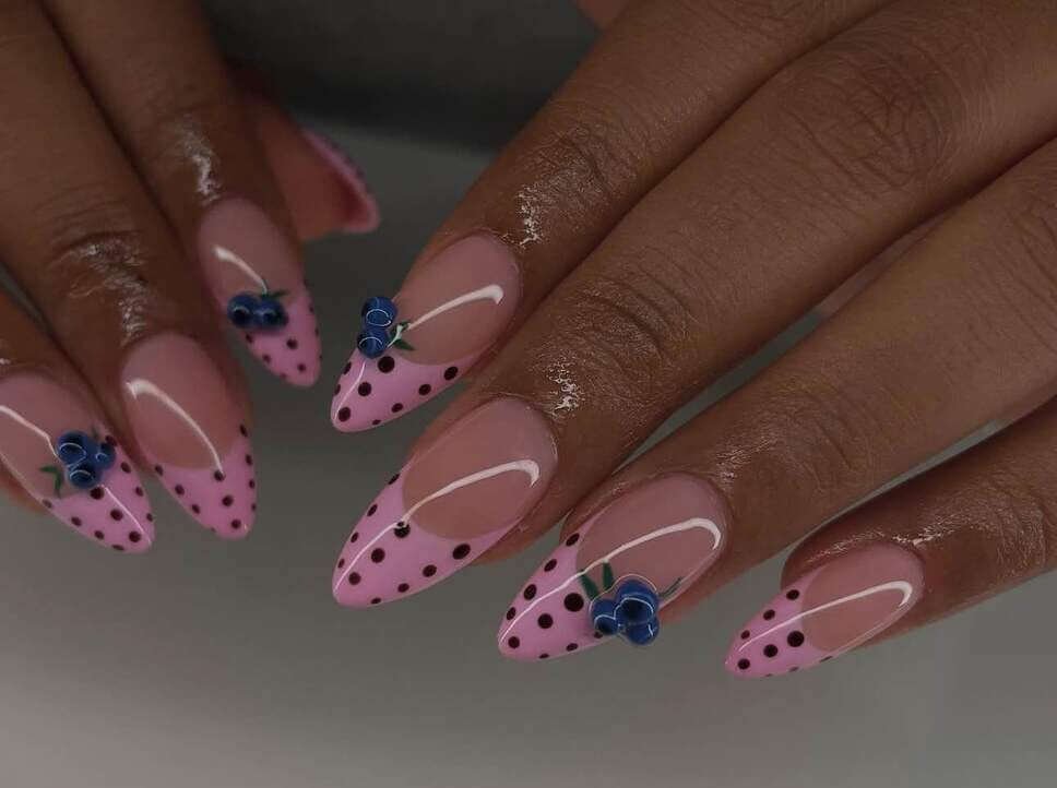 polka dot pink spring nails