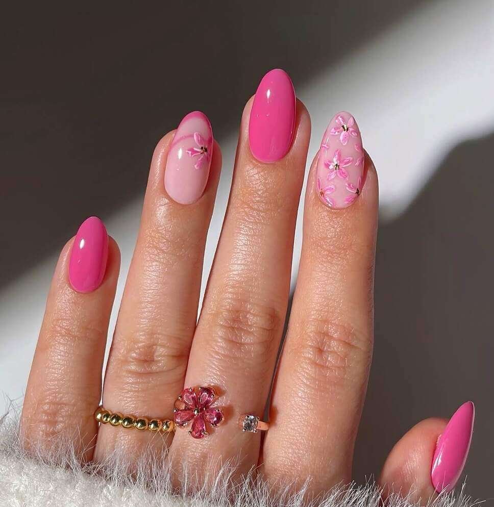almond pink spring nails