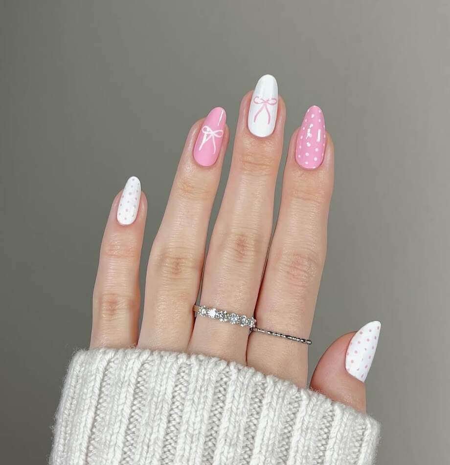 pink polka dot spring nails
