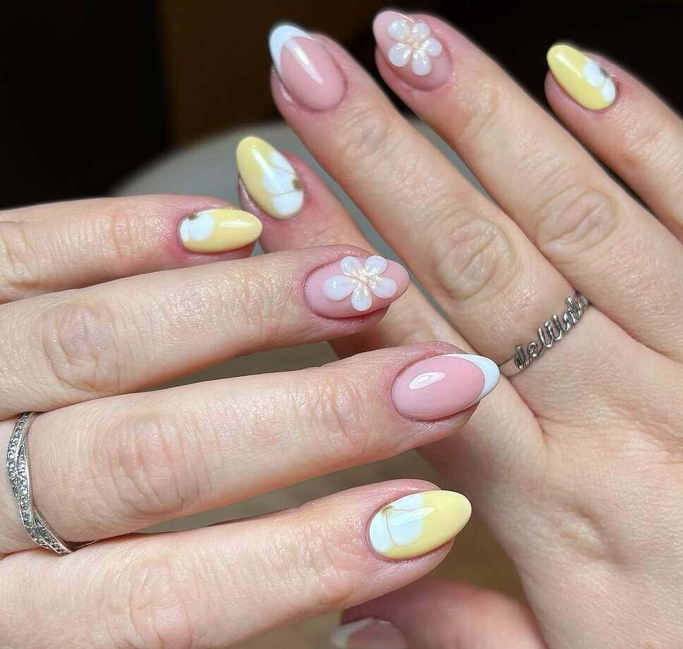 yellow short spring nails 