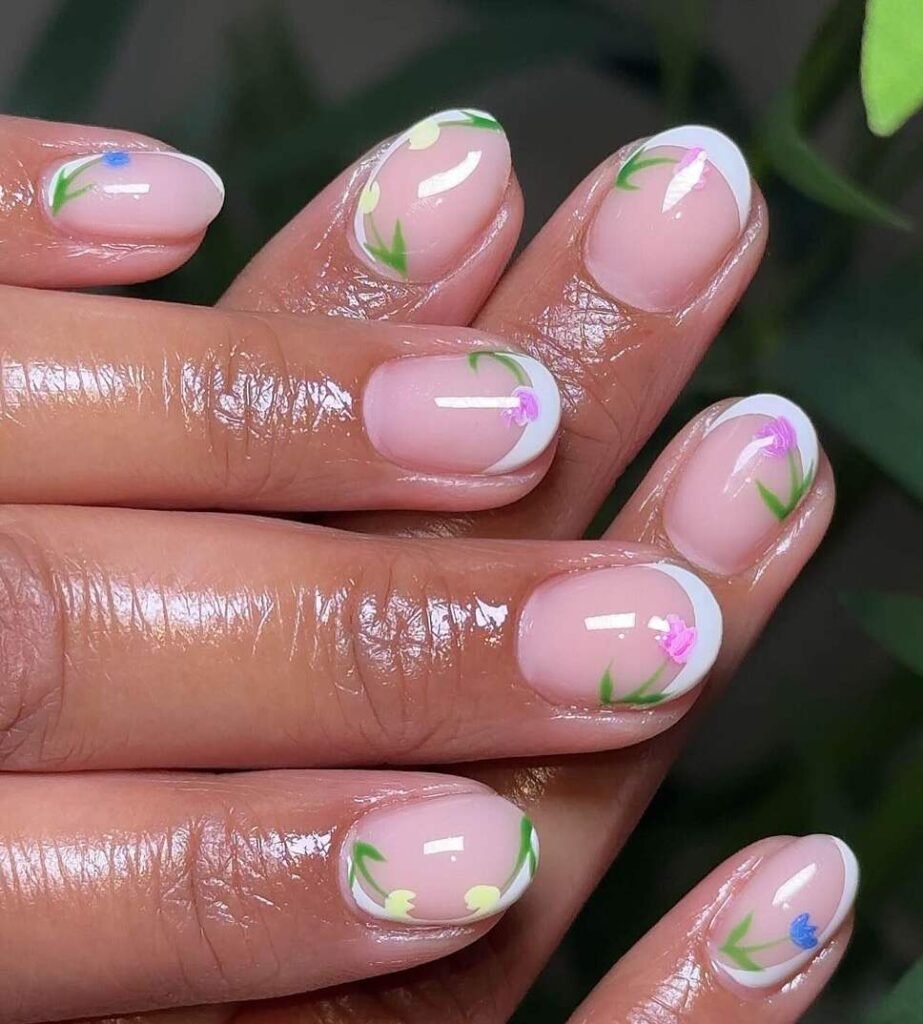 short french tip spring nails