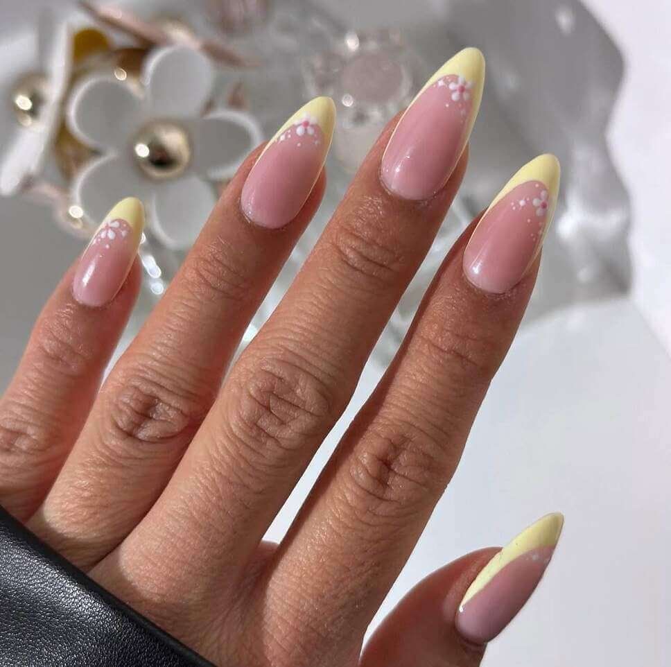 yellow simple spring nails