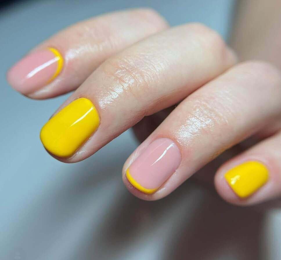 yellow and pink simple spring nails