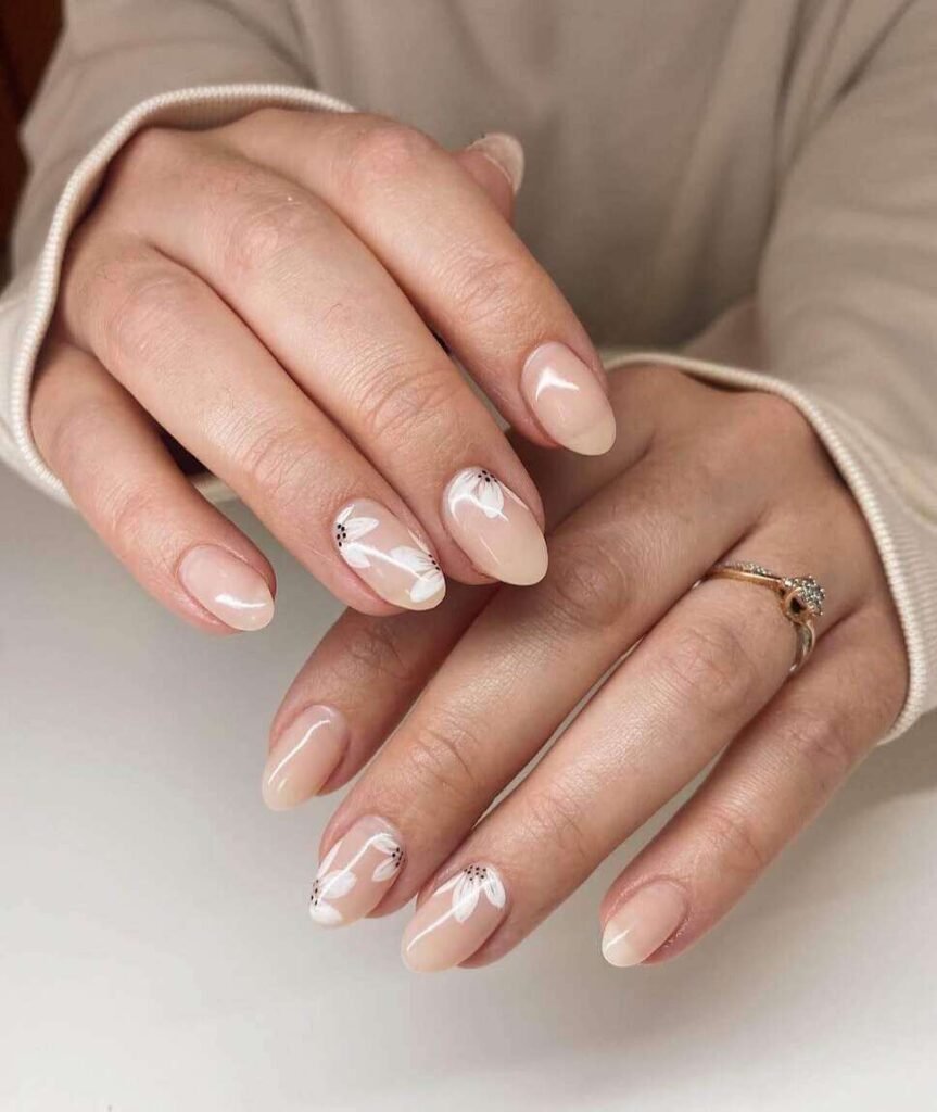 neutral floral nails