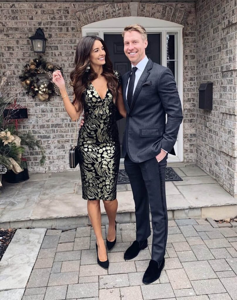 spring wedding guest outfit couple