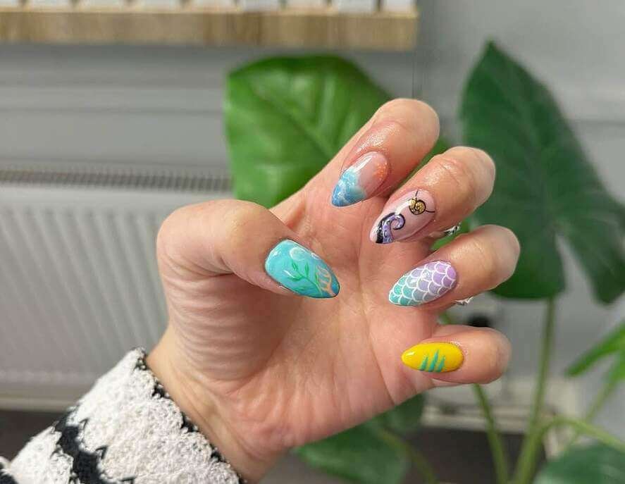 little mermaid disney nails